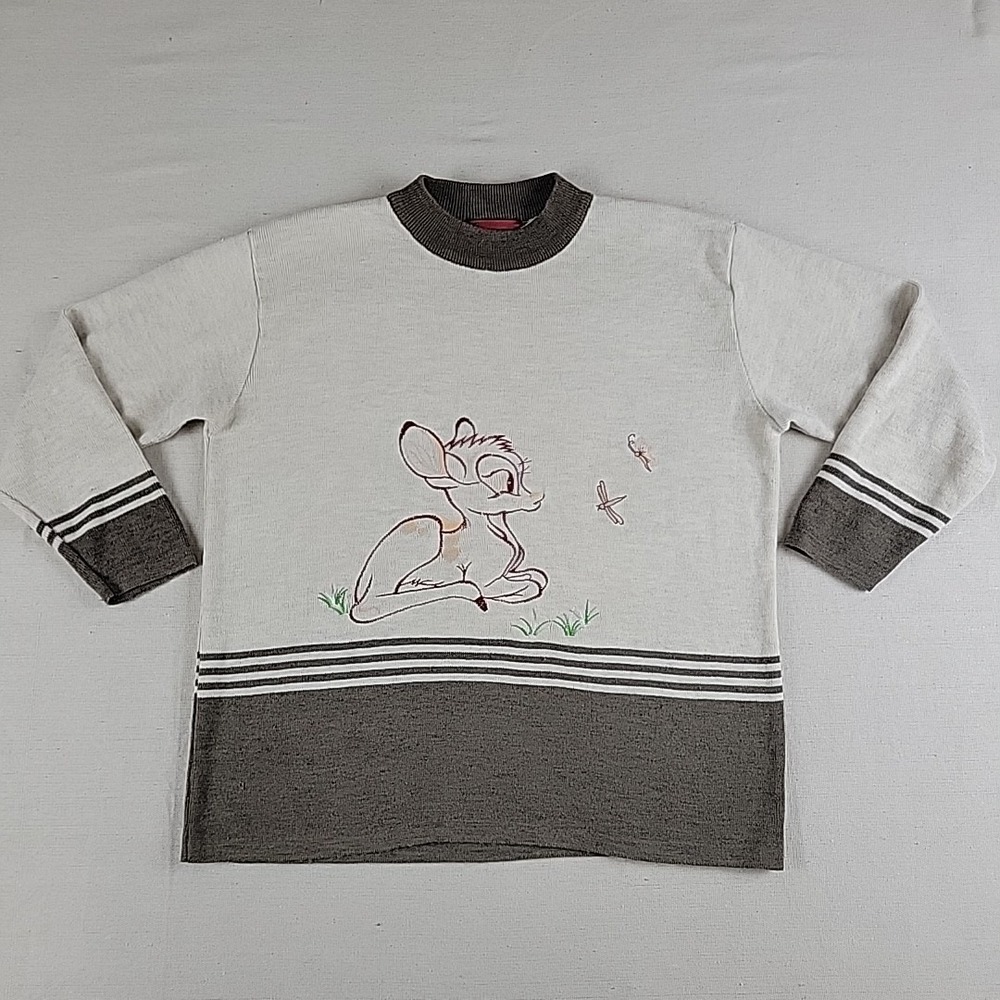 Vintage Women's Embroidered Deer Sweater Knit Top Brown Cream 90s Cottagecore
